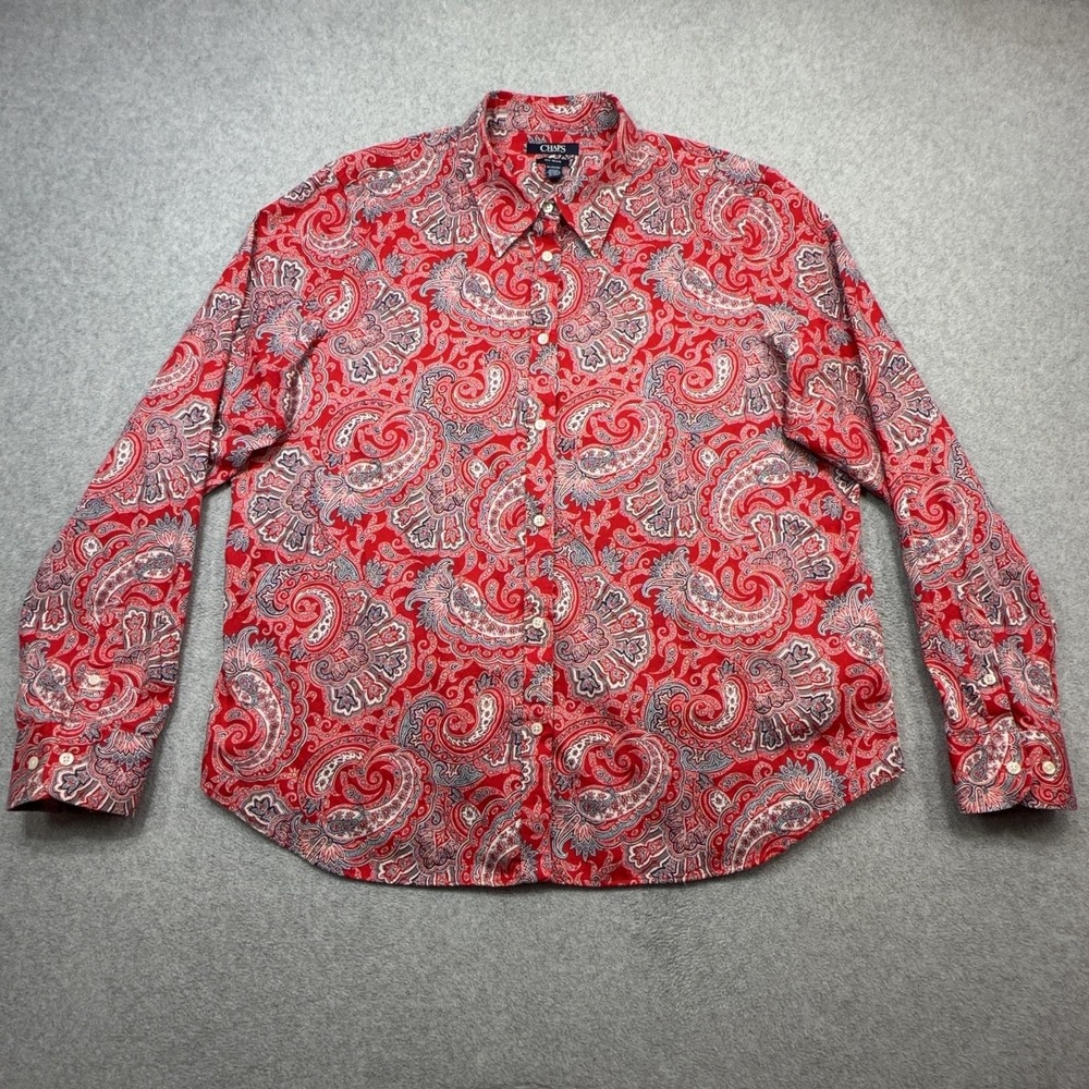 Chaps Shirt Womens XXL Red Paisley Long Sleeve No Iron Button Front Top